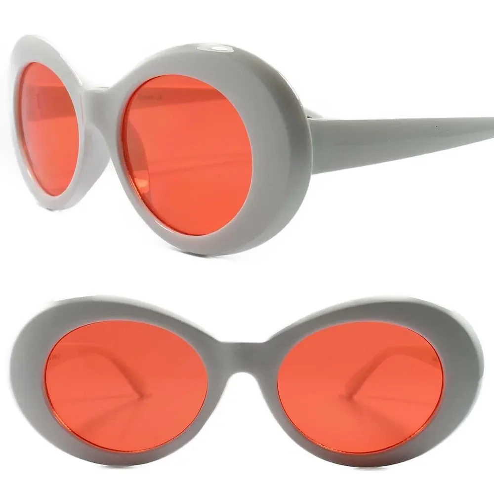 Classic Retro 80s 90s Fashion Indie Mens Womens Pink Lens White Oval Sunglasses